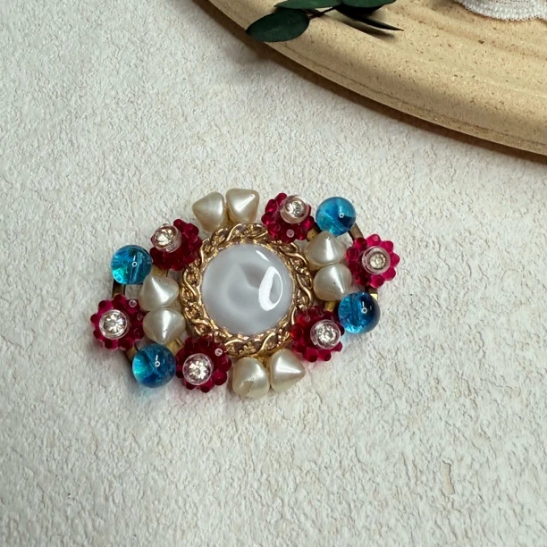 铜合金琉璃胸针 【六六中古】孤品复古胸针th5098