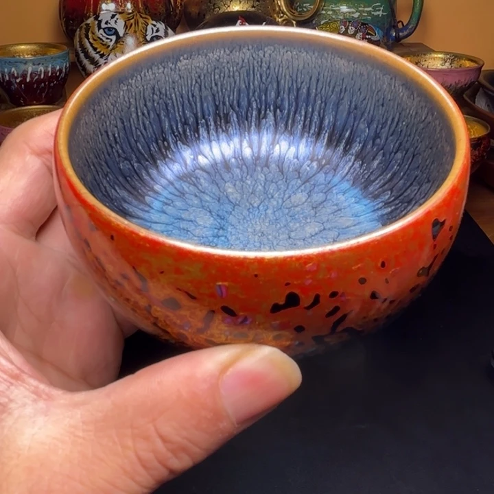 茶盏大漆黑红百花