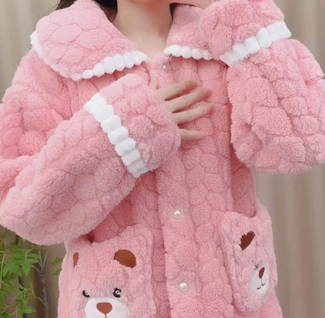 2025秋冬新款睡衣女士珊瑚绒时尚保暖加厚长毛绒可外穿家居服套装