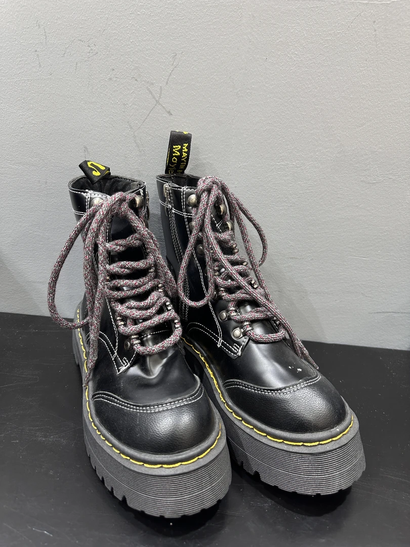 267     英伦风厚底马丁靴侧扣侧拉链绑带短筒靴子     款号#035