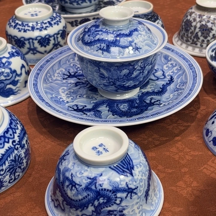 陀***轮摆件陶景德镇陶瓷青花杯杯