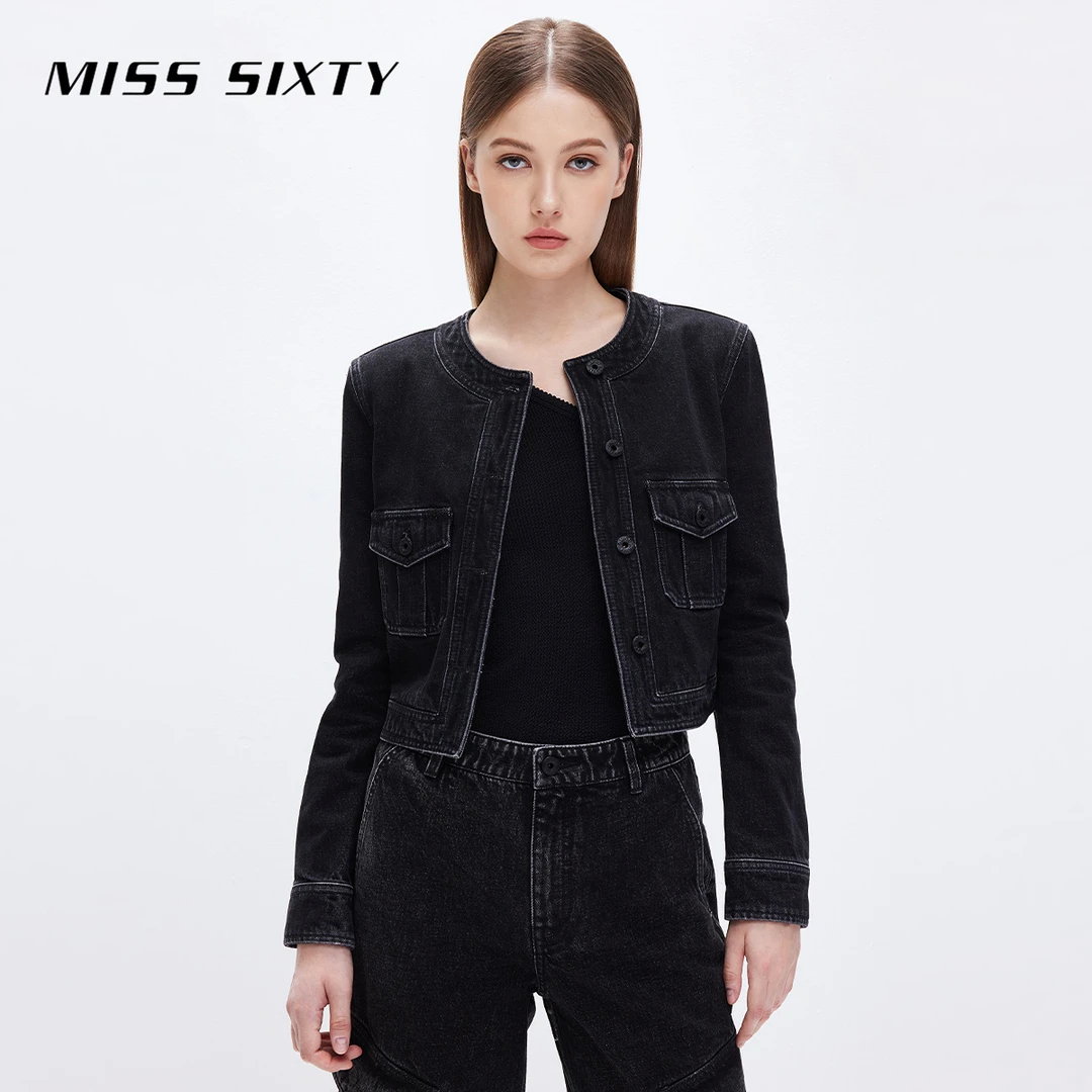 【小玉专属】Miss Sixty新款牛仔外套圆领黑色通勤丹宁风9066