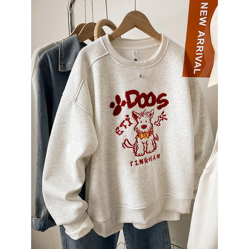 美式时尚慵懒风潮流刺绣卫衣女2025新款秋冬宽松大码胖mm无帽ins