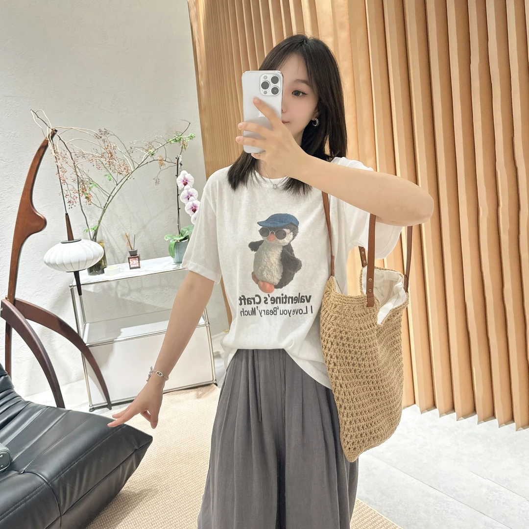 【褚培培自制】“一只企鹅”-薄薄薄-半夏设计感卡通印花时尚休闲t女