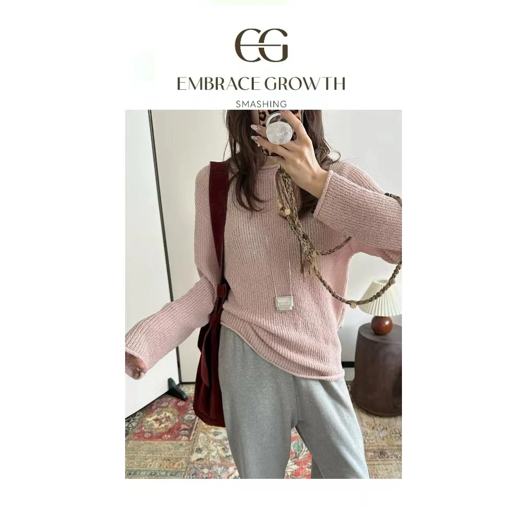 卷边毛衣/EMBRACE GROWTH/简约小众25ss针织圆领打底 25AS048