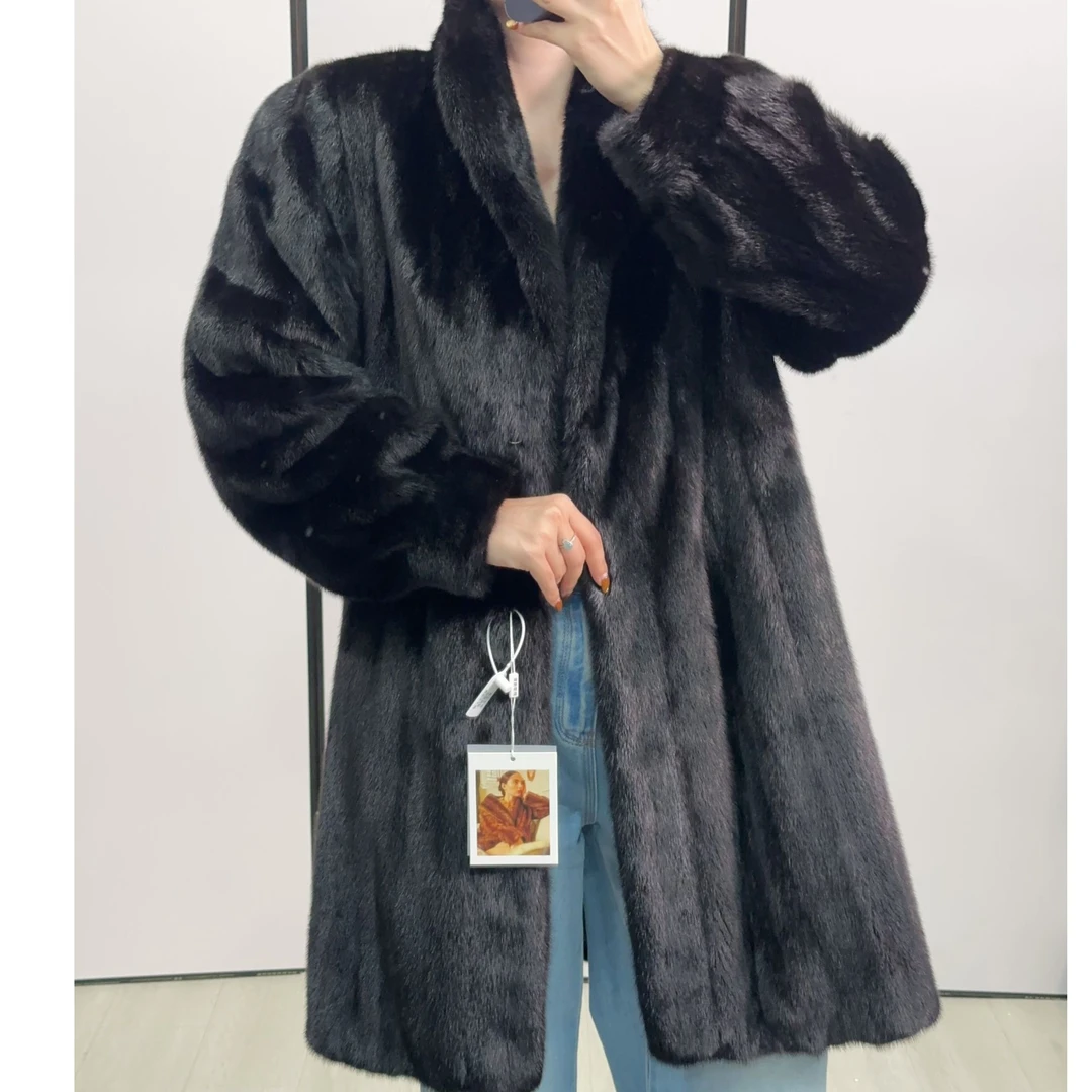 B182，2XL，黑色全抽刀可立可翻领收口袖短二水貂外套