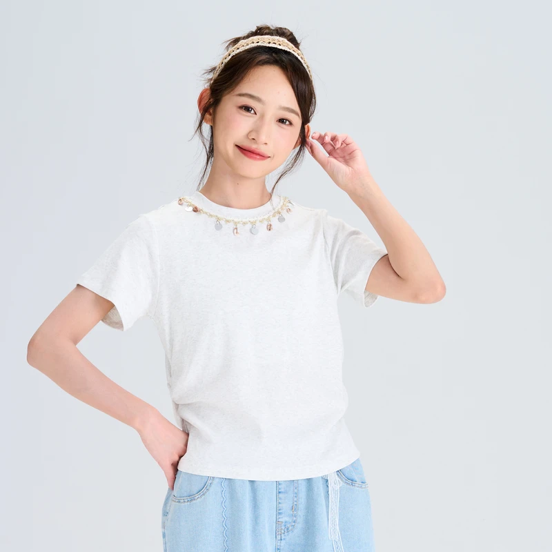 多多一上女大童氧气棉夏日辣妹度假风短T（150-180）2122A83X