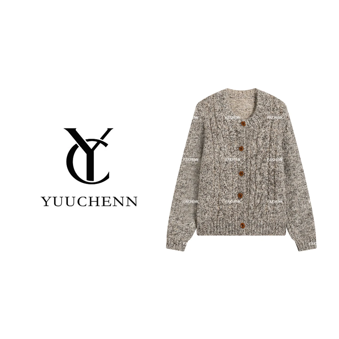 YUUCHENN“绵羊毛”针织冬季长袖宽松型圆领毛针织衫复古25C-W70067