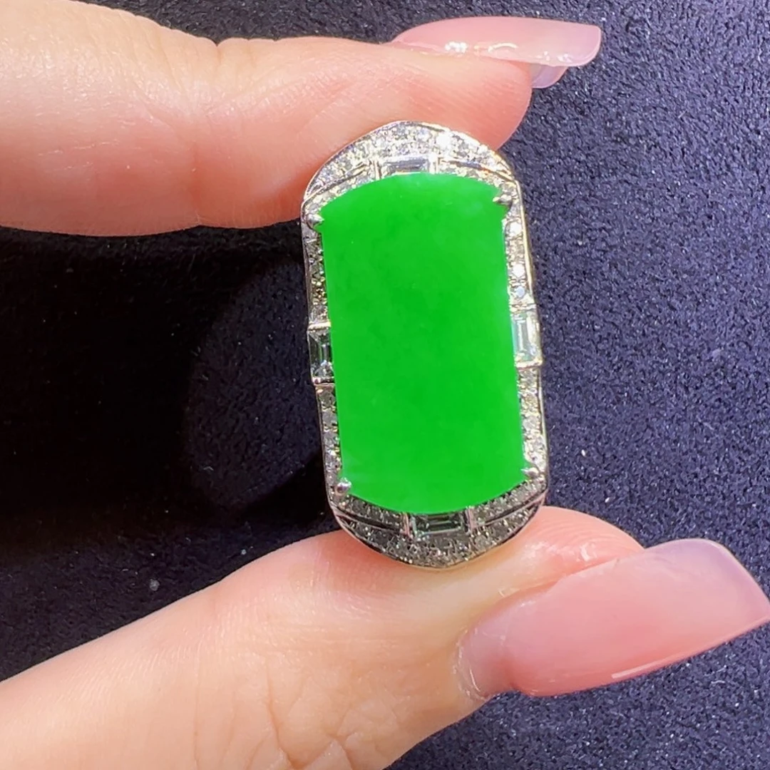 翡翠戒指18K金镶嵌男戒