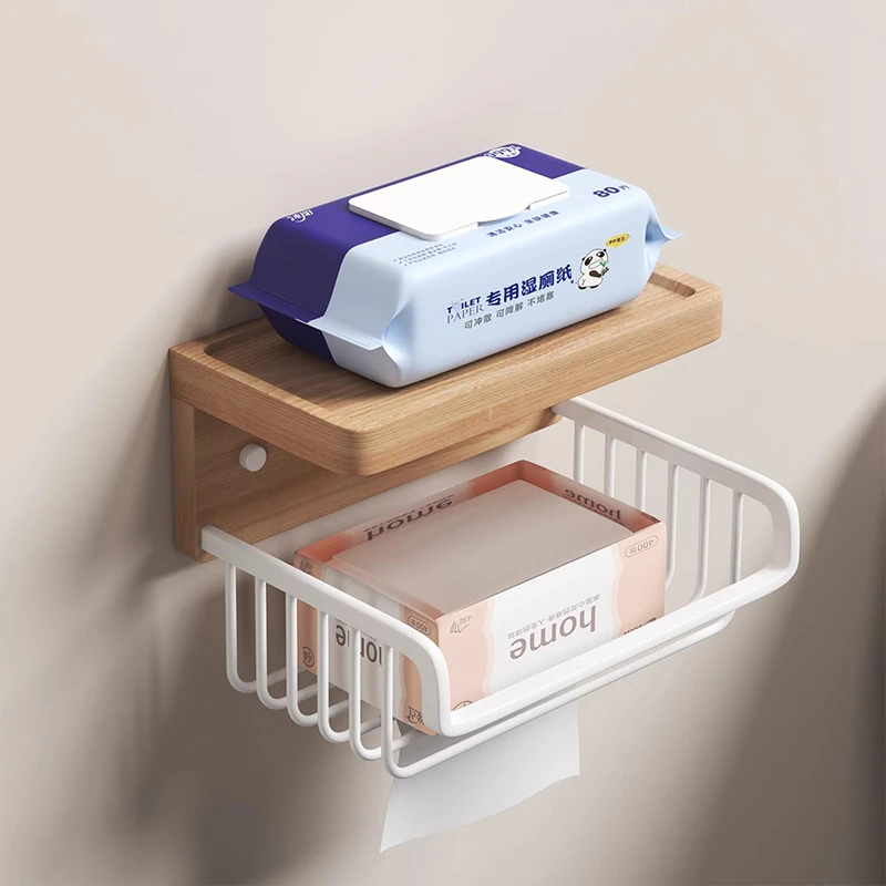 Morotel/摩洛特原木卫生间收纳架纸巾架厕纸篓抽纸盒厕所置物架