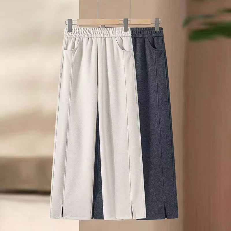 秋冬加厚毛呢九分裤子女新款秋冬季加绒高腰开叉显瘦垂感直筒长裤