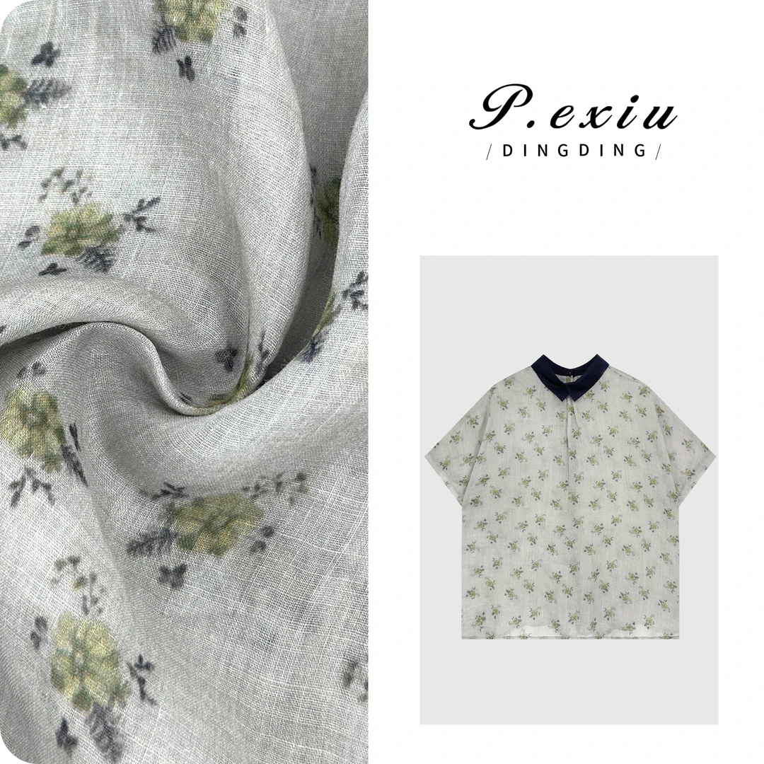 PanYiXiu/潘依绣【海街花园】100%苎麻轻薄空气花束短袖衬衫WH00366