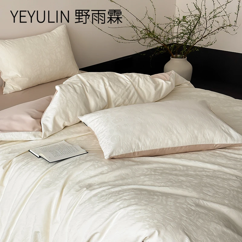 简约轻奢全棉色织提花四件套1.5/1.8米床100支纯棉长绒棉被套床单