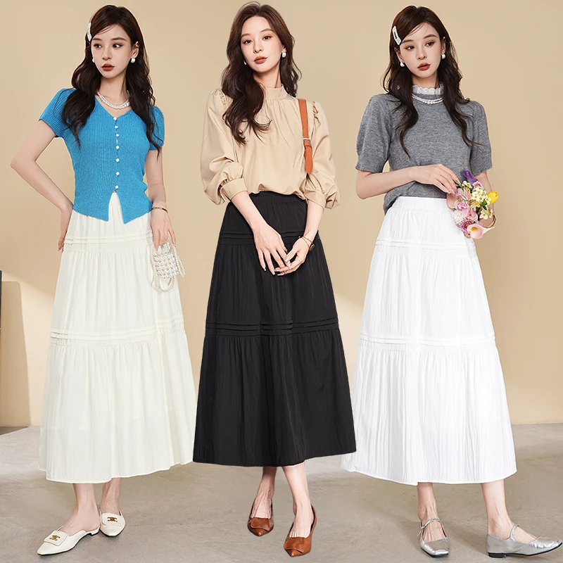 哥弟阿玛施正品文艺风休闲半身裙夏季清凉透气A字裙百褶大裙摆女