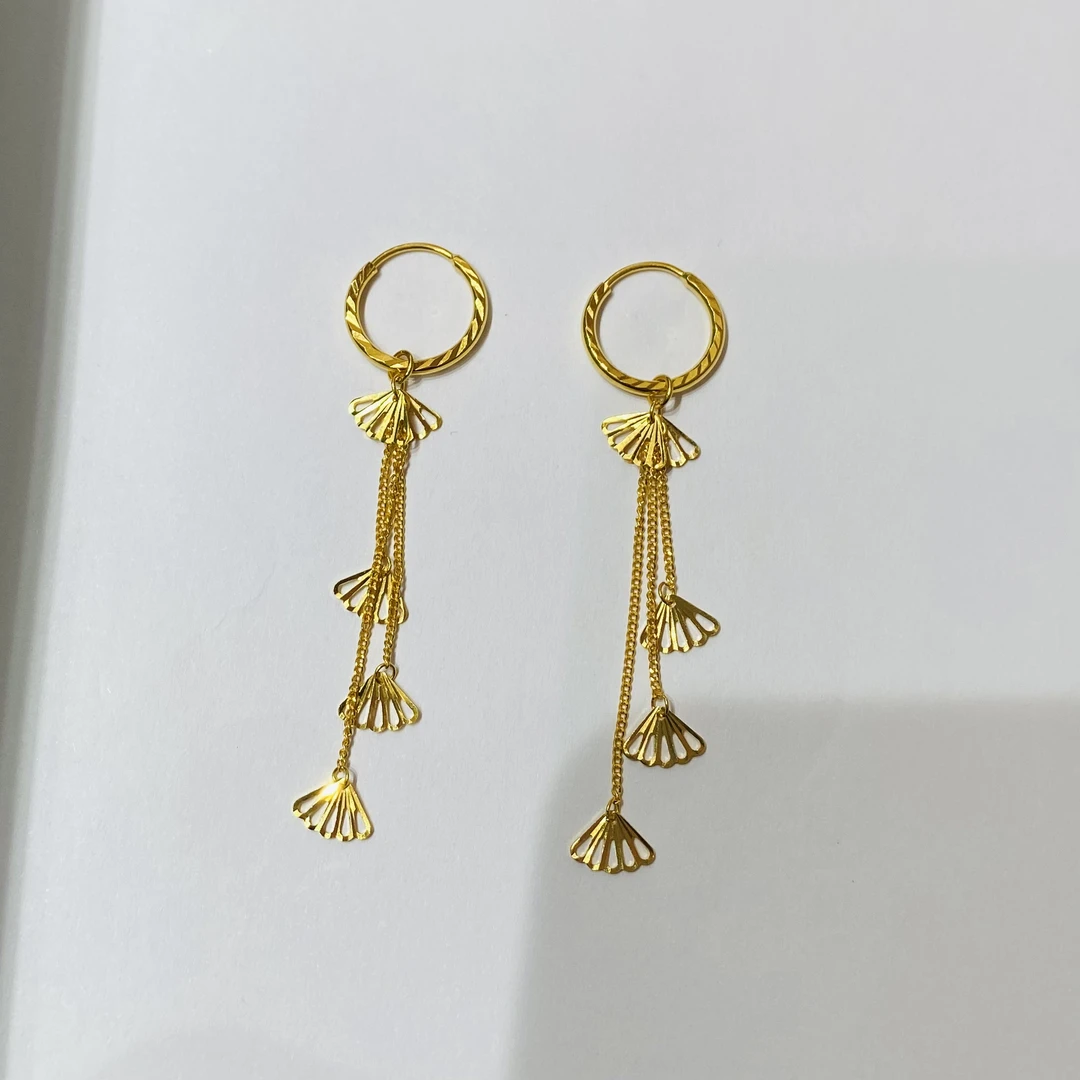 黄金足金999长款流苏耳坠耳饰时尚气质