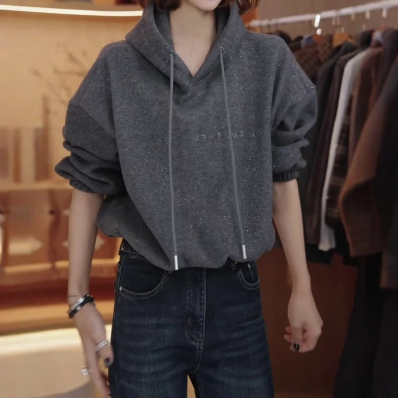 美式复古连帽字母套头卫衣女秋冬新款宽松慵懒风显瘦松弛感上衣潮