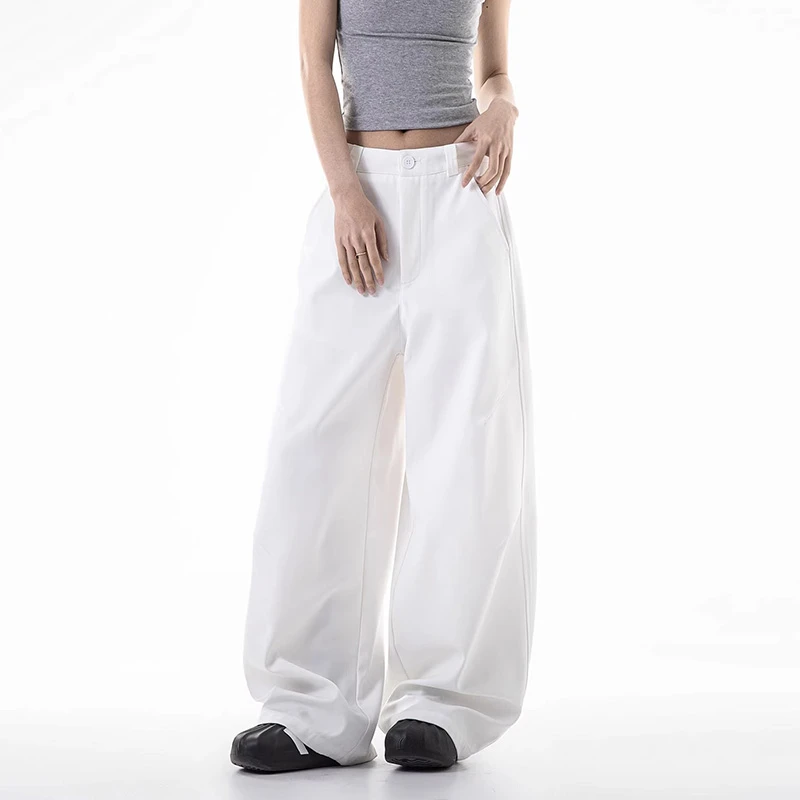白色弯刀西装裤子阔腿裤大码女胖mm显瘦梨型身材高腰阔腿宽松百搭