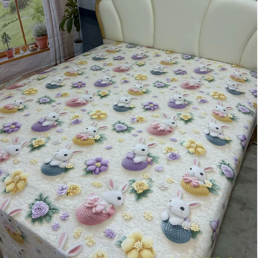 （1112）加厚亲肤床单1.95*2.3米（+－5公分）花篮小兔