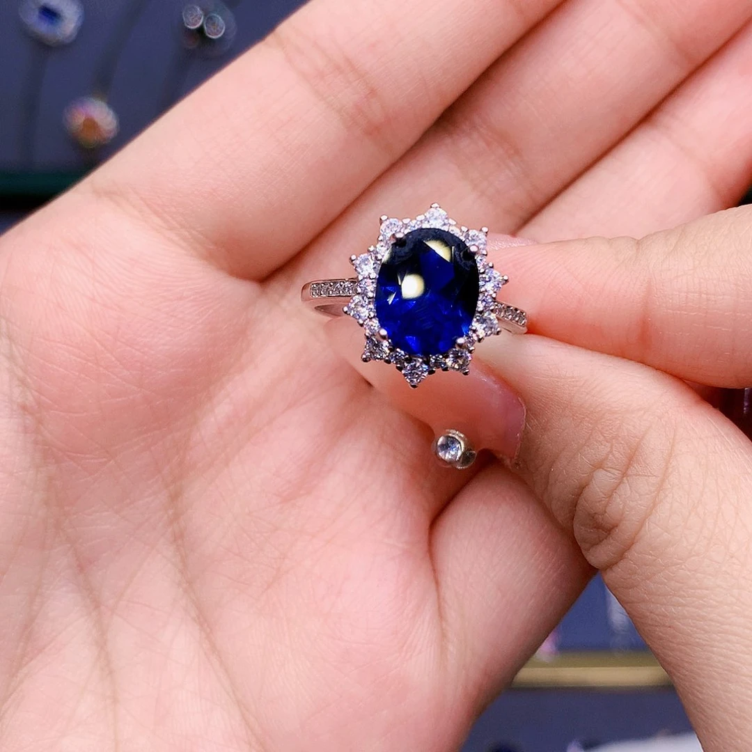 蓝宝石戒指银S925镶嵌