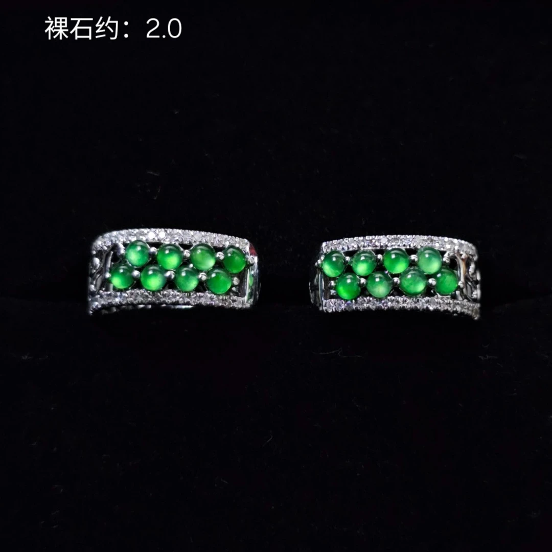 天然翡翠A货高冰满绿18K金镶嵌伴钻精美精致百搭经典气质轻奢耳包