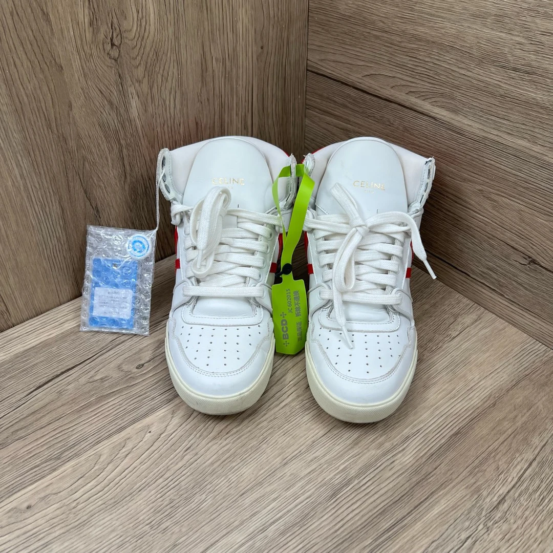 95新 Celine/思琳 白红烫金logo中帮板鞋 36码/97新/无配件