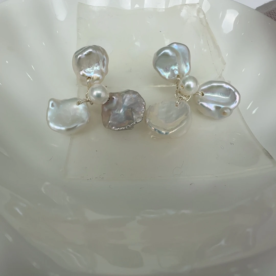 银S925镶嵌淡水珍珠耳饰