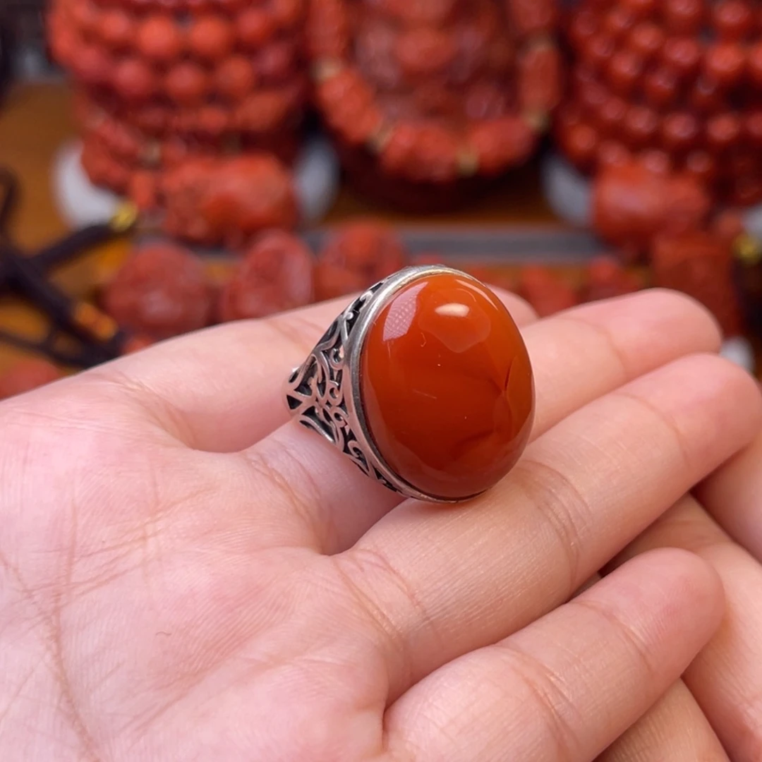 南红玛瑙天然川料瓦西精工戒指银S925镶嵌t****y