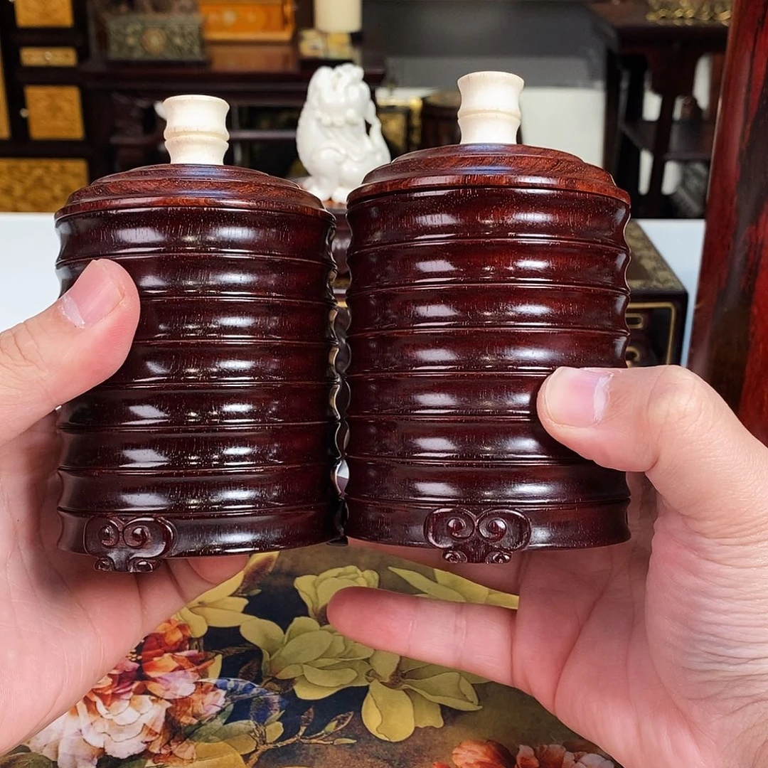 紫檀木类成套家具小叶紫檀茶叶罐2个