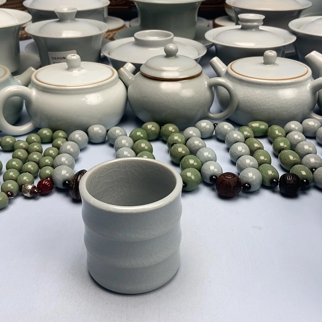 杯仿古月白釉竹节杯原矿原釉原产地