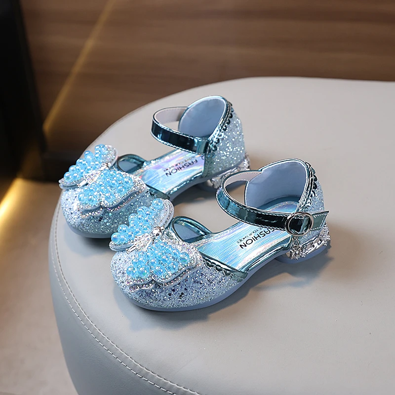 女童凉鞋公主鞋2025夏季新款洋气蝴蝶包头高跟宝宝鞋子儿童水晶鞋
