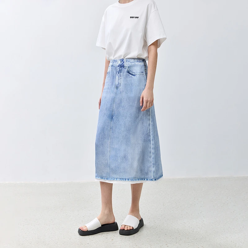 【一秒入夏】【商场同款】LILY夏新款女高腰A字牛仔半身裙124260C6604