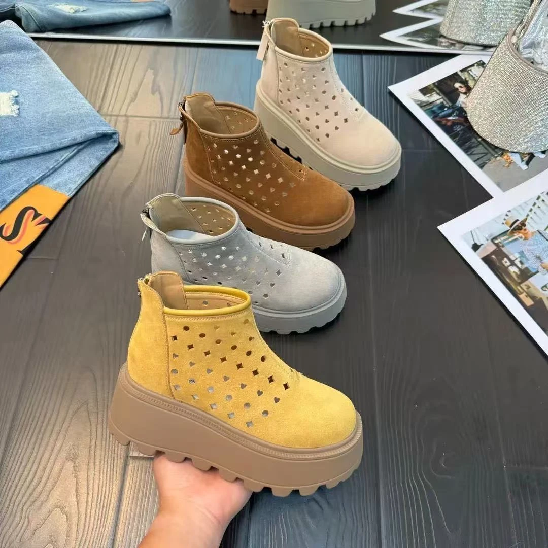 单网透气高帮松糕底小个子英伦风短靴（微瑕款直播间下单）