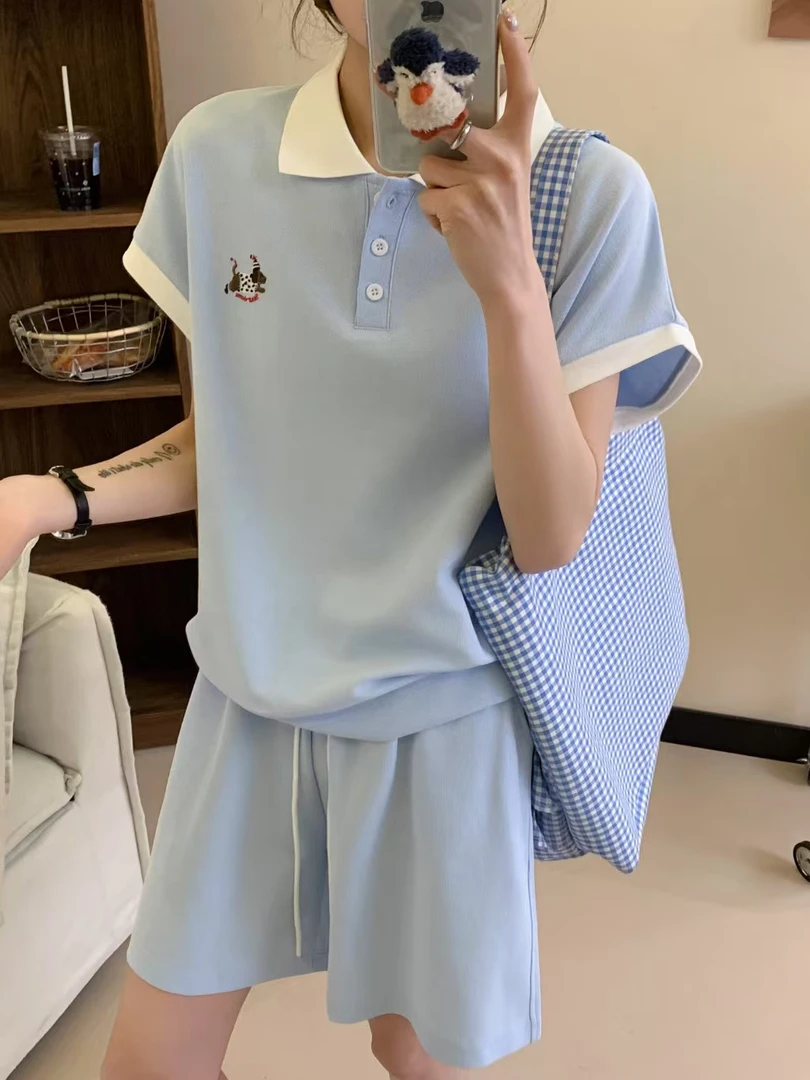 NE2025夏季POLO翻领撞色背心A字短裤刺绣套装9373 W
