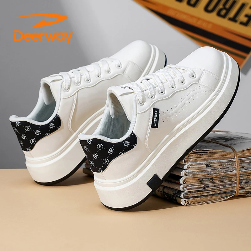 德尔惠男鞋系带小白鞋春秋季厚底板鞋韩流潮鞋低帮防滑设计轻奢鞋