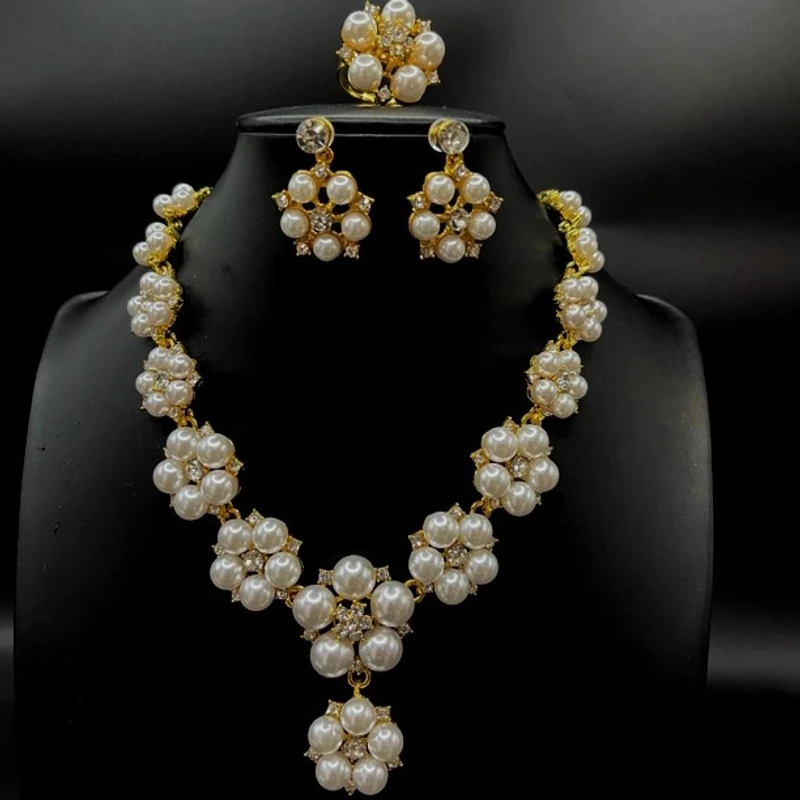 钛钢项链 【古米】3/57时尚潮流百搭珍珠项链女颈链耳环戒指三件套