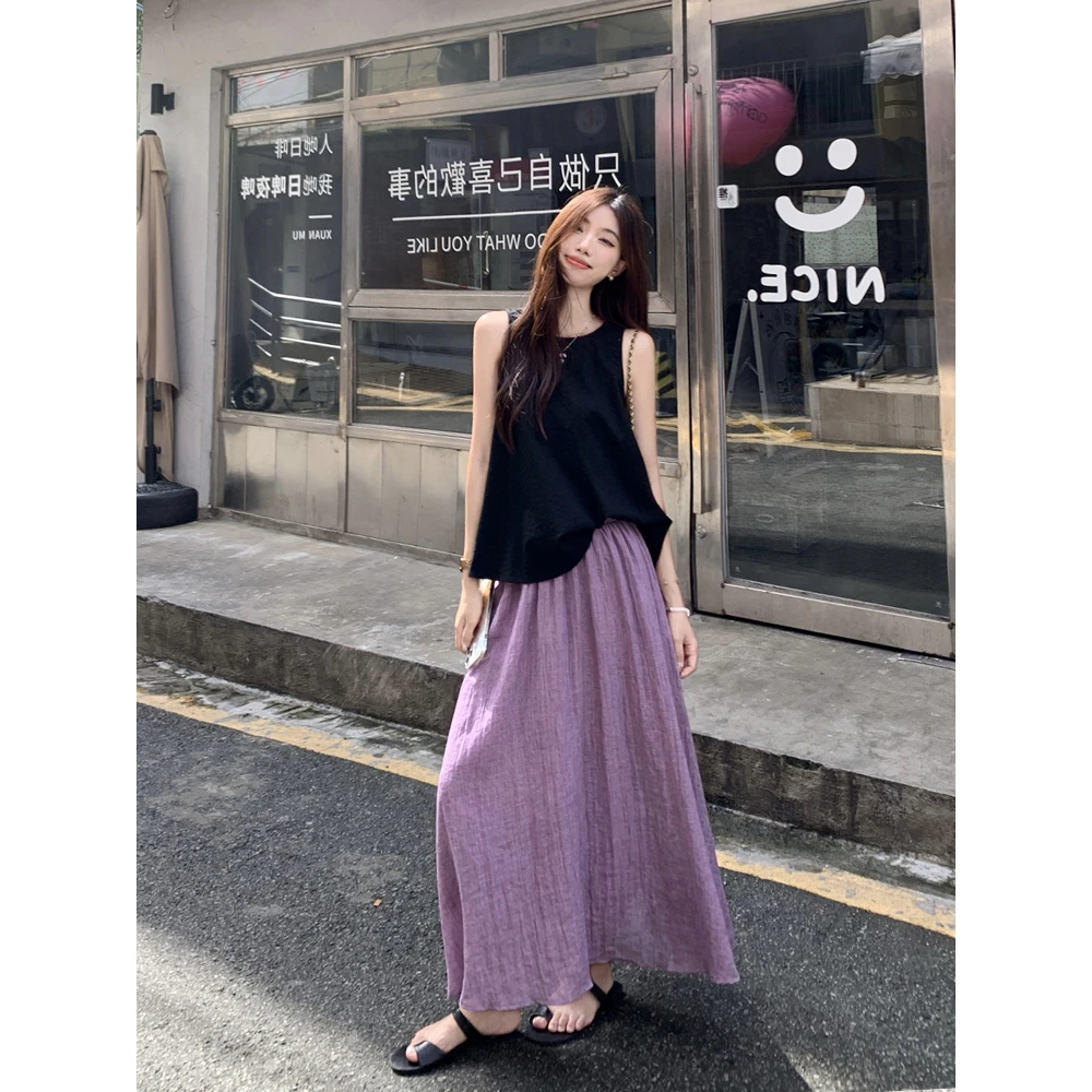 法式小衫宽松遮肉无袖背心两件套洋气减龄松弛感半身裙时尚套装夏