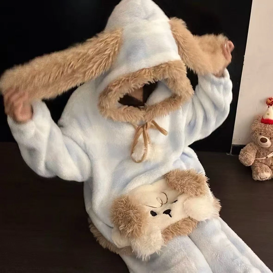 【蓝色小狗】冬款睡衣套装毛绒睡衣加厚睡衣可外穿甜美可爱宽松显瘦