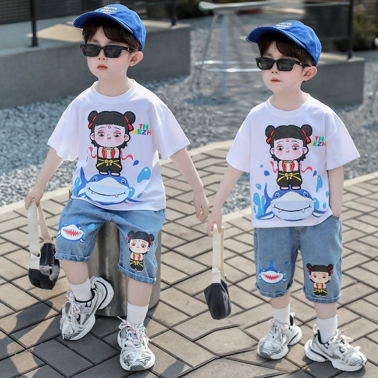 哪吒服装男童短袖套装夏季2025新款洋气男宝运动服儿童夏装潮