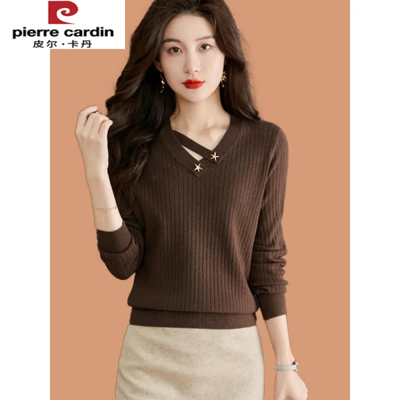皮尔卡丹设计感v领毛衣女2025秋冬洋气爆款高级感上衣配裙子羊毛