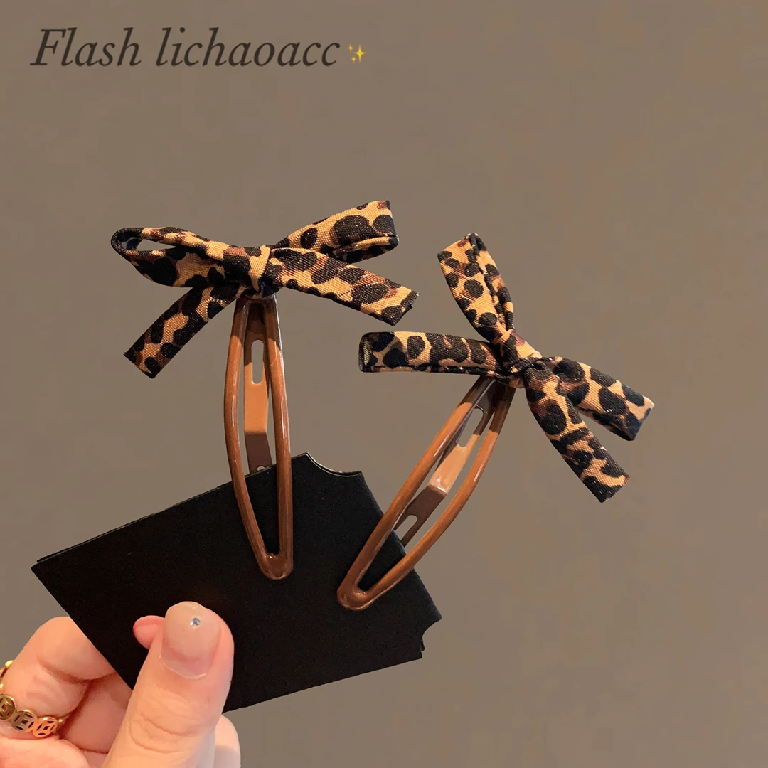 韩国isn高端豹纹蝴蝶结bb夹减龄侧边夹刘海夹气质碎发夹一字对夹
