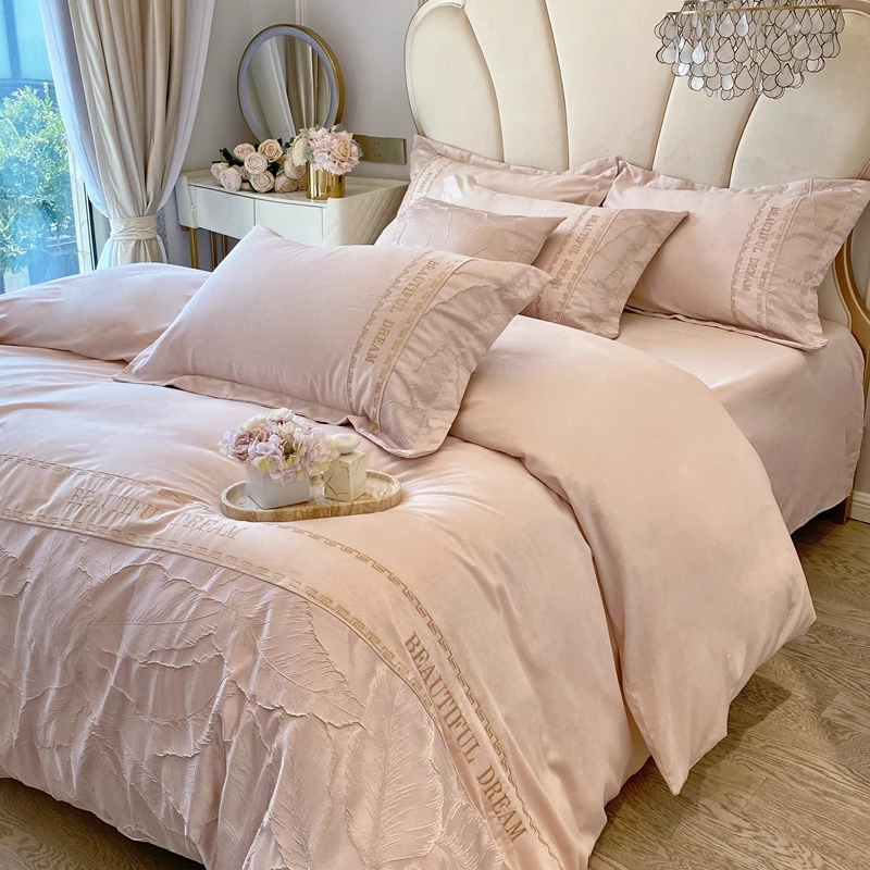 高端轻奢磨毛原棉刺绣浮雕四件套床上用品床单款朱丽叶