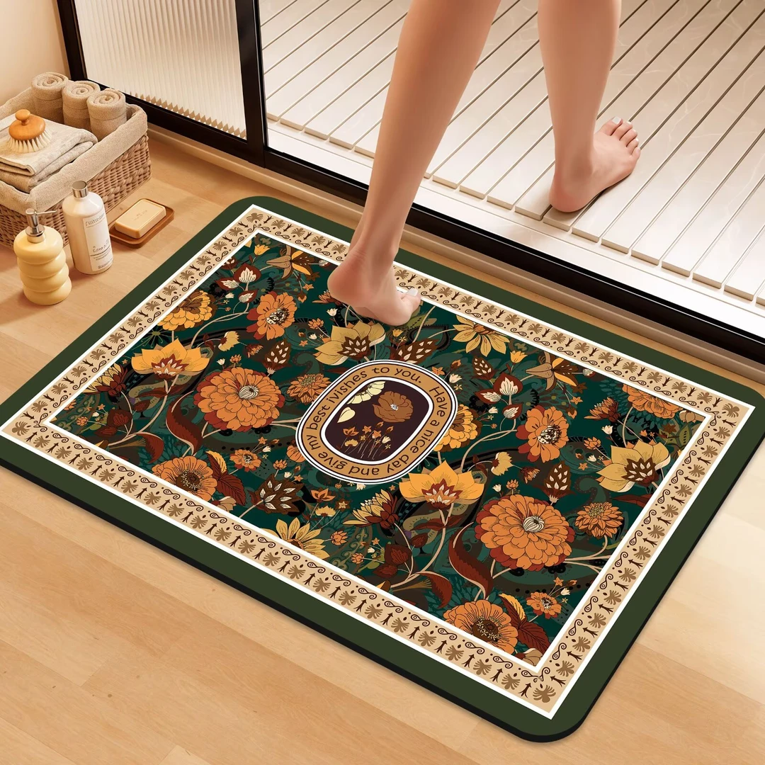 A78【50*80cm】硅藻泥美式复古浴室地垫吸水速干防滑卫生间门口脚垫