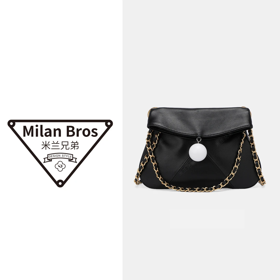 【米兰兄弟】头层牛皮珍珠hobo包黑色