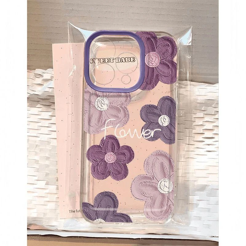 Lucky油画浅紫花朵适用iPhone16苹果手机壳华为vivo小米15oppo套