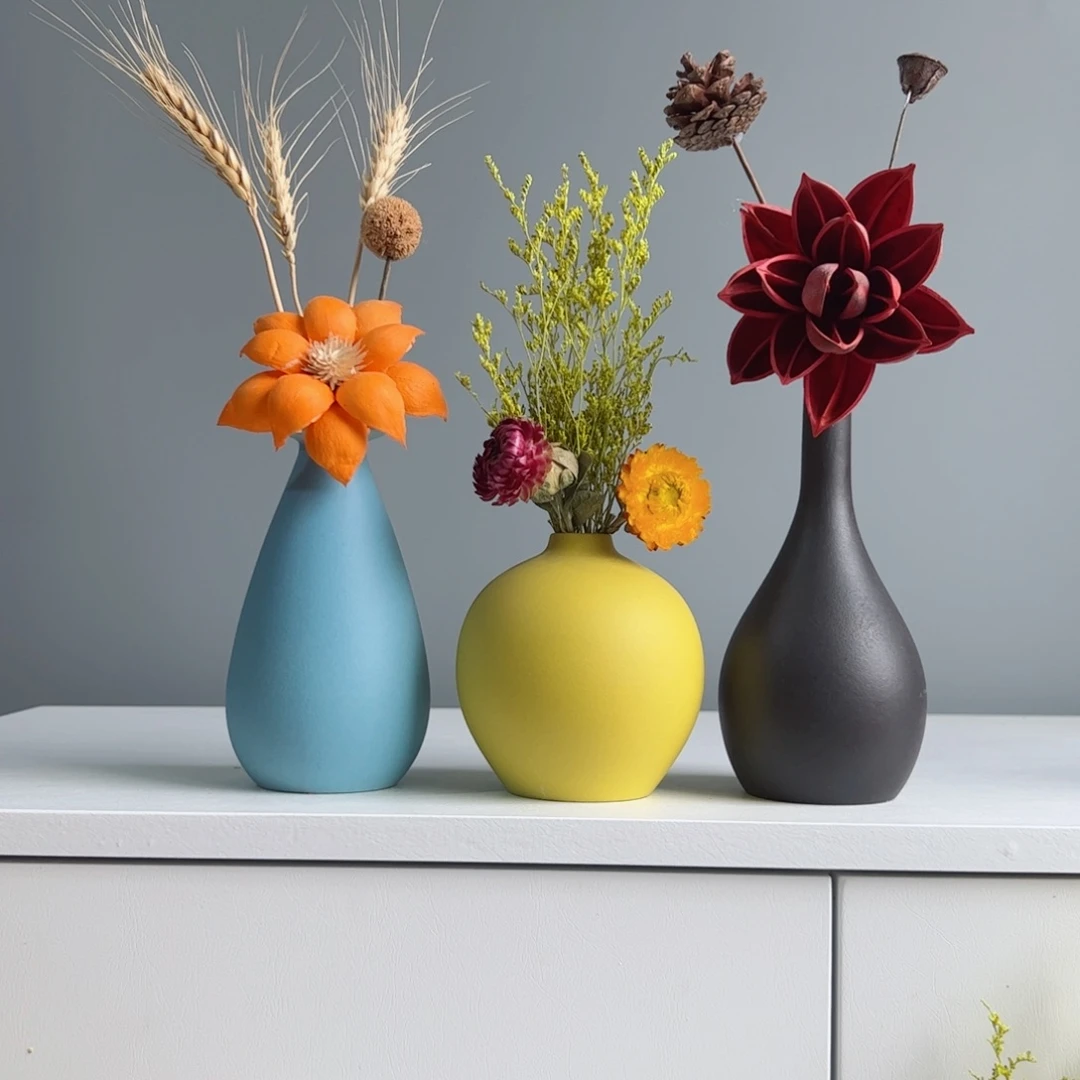 摆件陶瓷小花瓶摆件含花总高约20-30cm