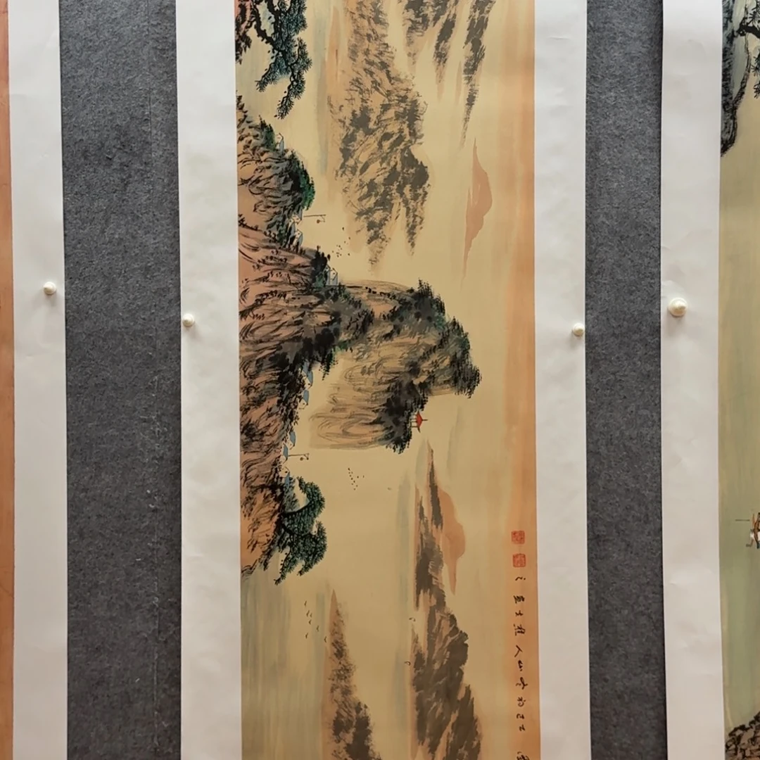 国画刘儒樵六尺对开180x50作品山水