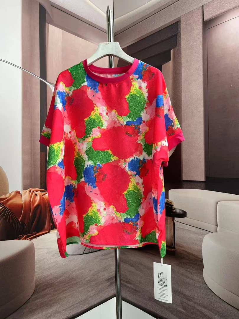 涂鸦粉休闲百搭女士时尚宽松显瘦短袖T恤上衣女潮