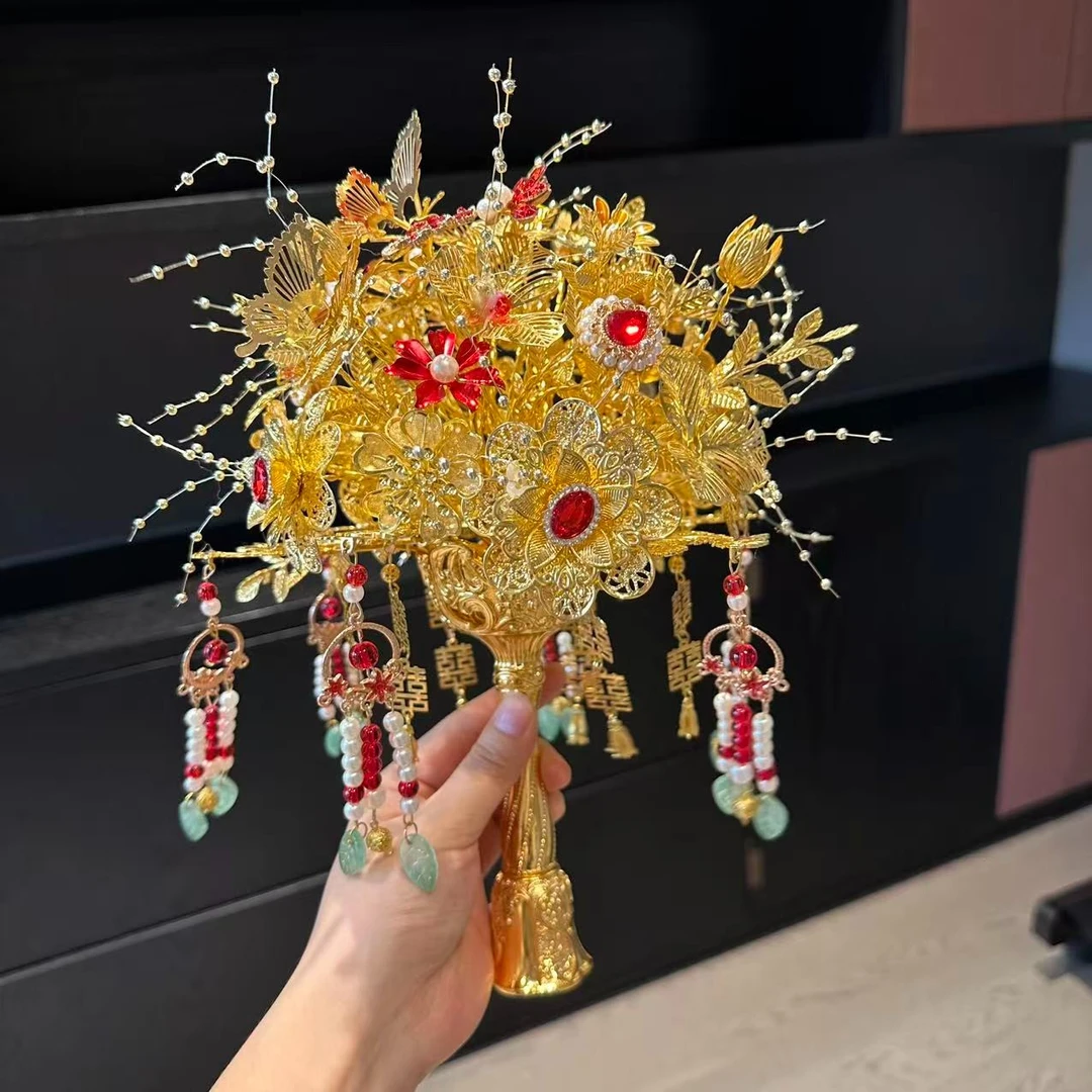 红金色手捧花新娘diy结婚闺蜜手工成品材料包高级礼物【十里红妆】