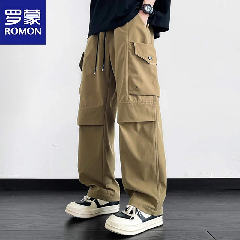 Romon/罗蒙工装裤子男士春秋季美式百搭宽松直筒裤潮流复古休闲裤