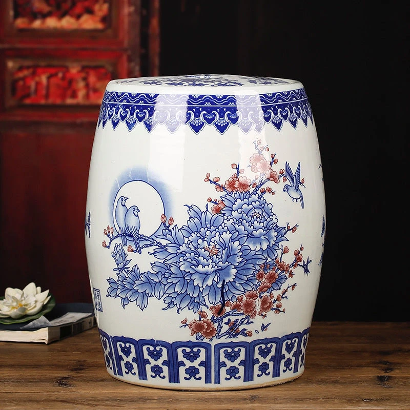 高度31口径21景德镇陶瓷花鸟图20斤米缸240